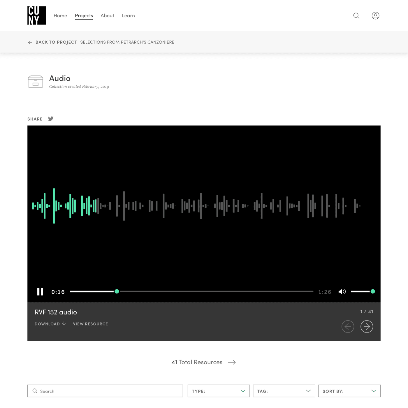 Screen capture of Petrarch’s Canzoniere Audio Resource Manifold Project pageInteractive BLM social media activity Manifold project page