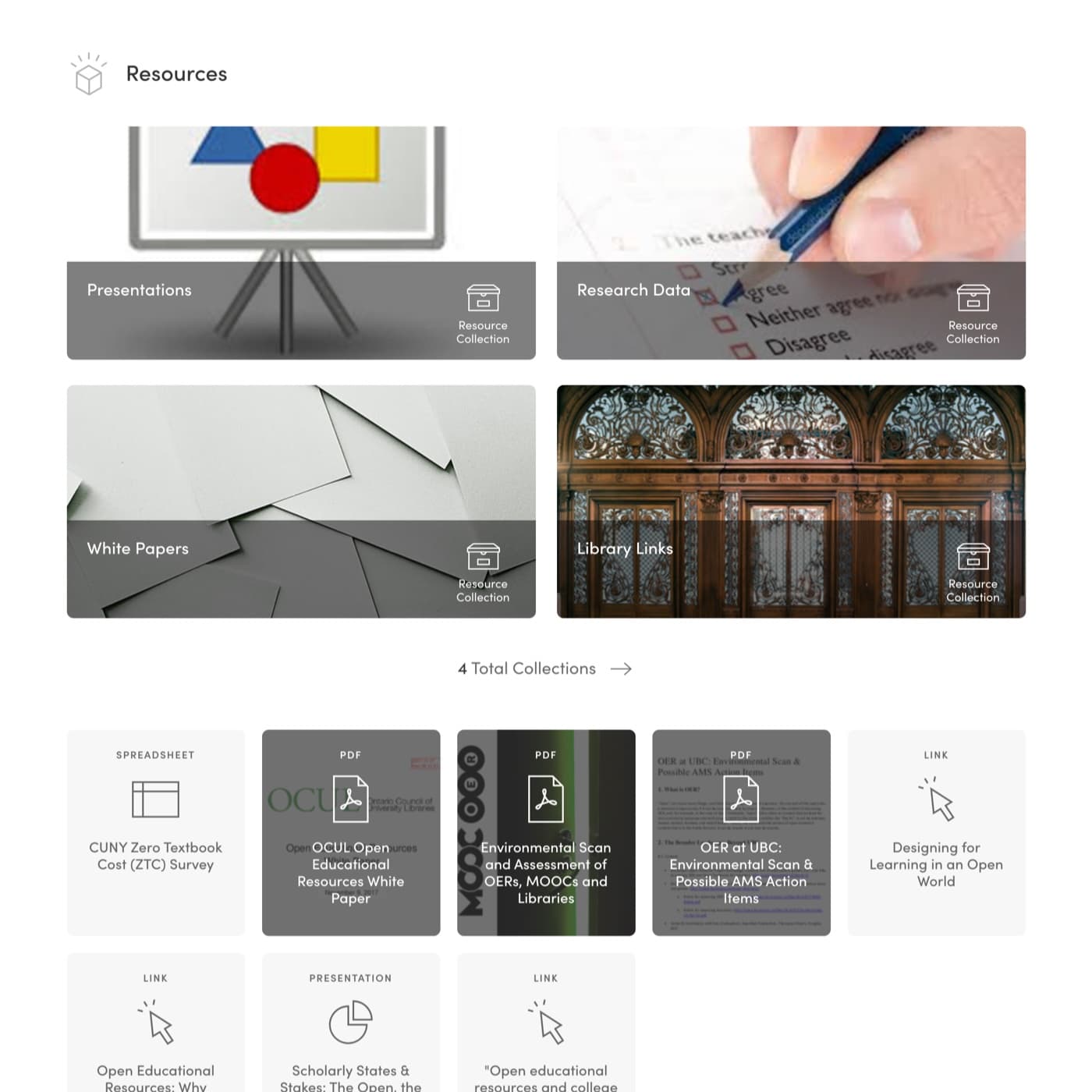 Screen capture of CUNY Manifold project Resource Collection page