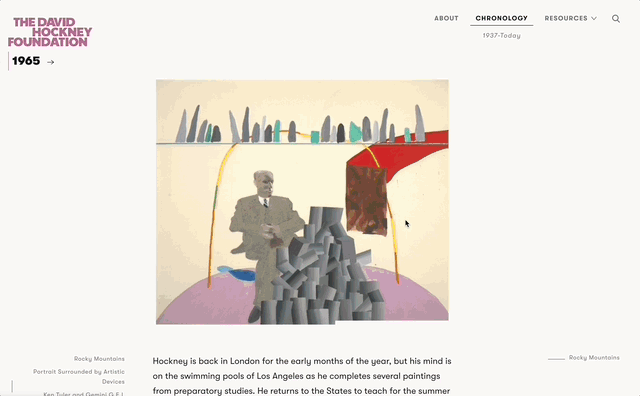 Screen capture of David Hockney Foundation 1965 works page