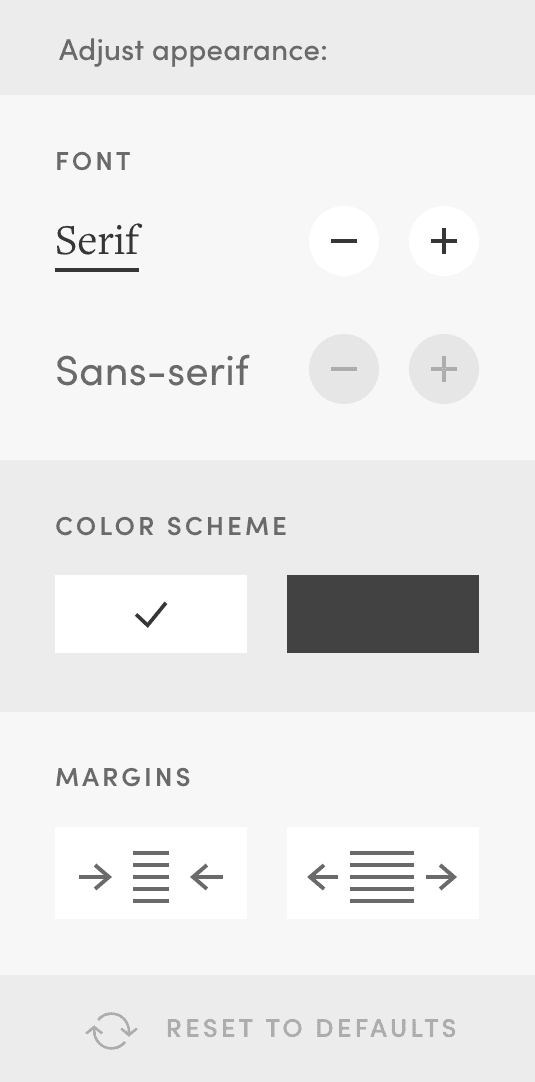 Screen capture of Manifold app appearance menu